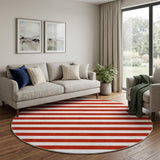 8' Red And Ivory Striped Shag Washable Round Rug With UV Protection - HomeRoots - Flyclothing LLC