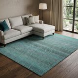 9' X 12' Turquoise And Teal Striped Shag Washable Area Rug With UV Protection - HomeRoots - Flyclothing LLC