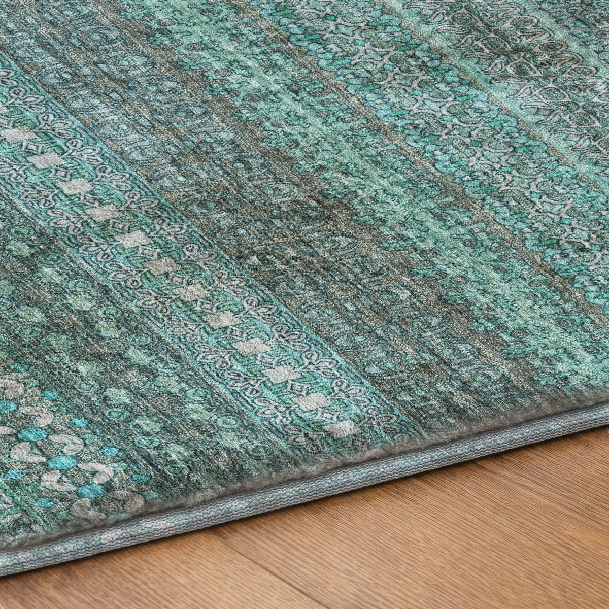9' X 12' Turquoise And Teal Striped Shag Washable Area Rug With UV Protection - HomeRoots - Flyclothing LLC