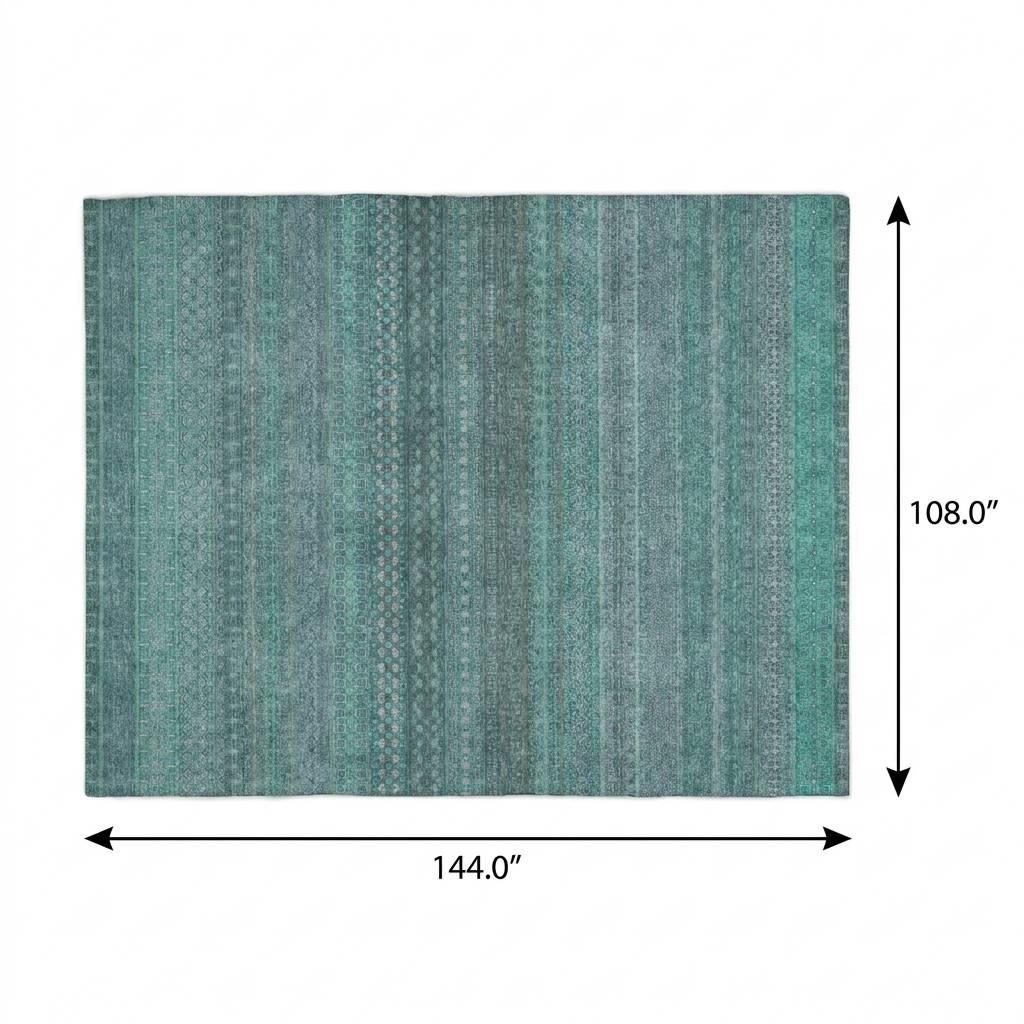 9' X 12' Turquoise And Teal Striped Shag Washable Area Rug With UV Protection - HomeRoots - Flyclothing LLC
