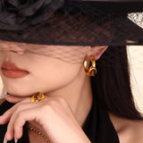 Stainless Steel Natural Tiger's Eye C-Hoop Earrings - Trendsi - Flyclothing LLC