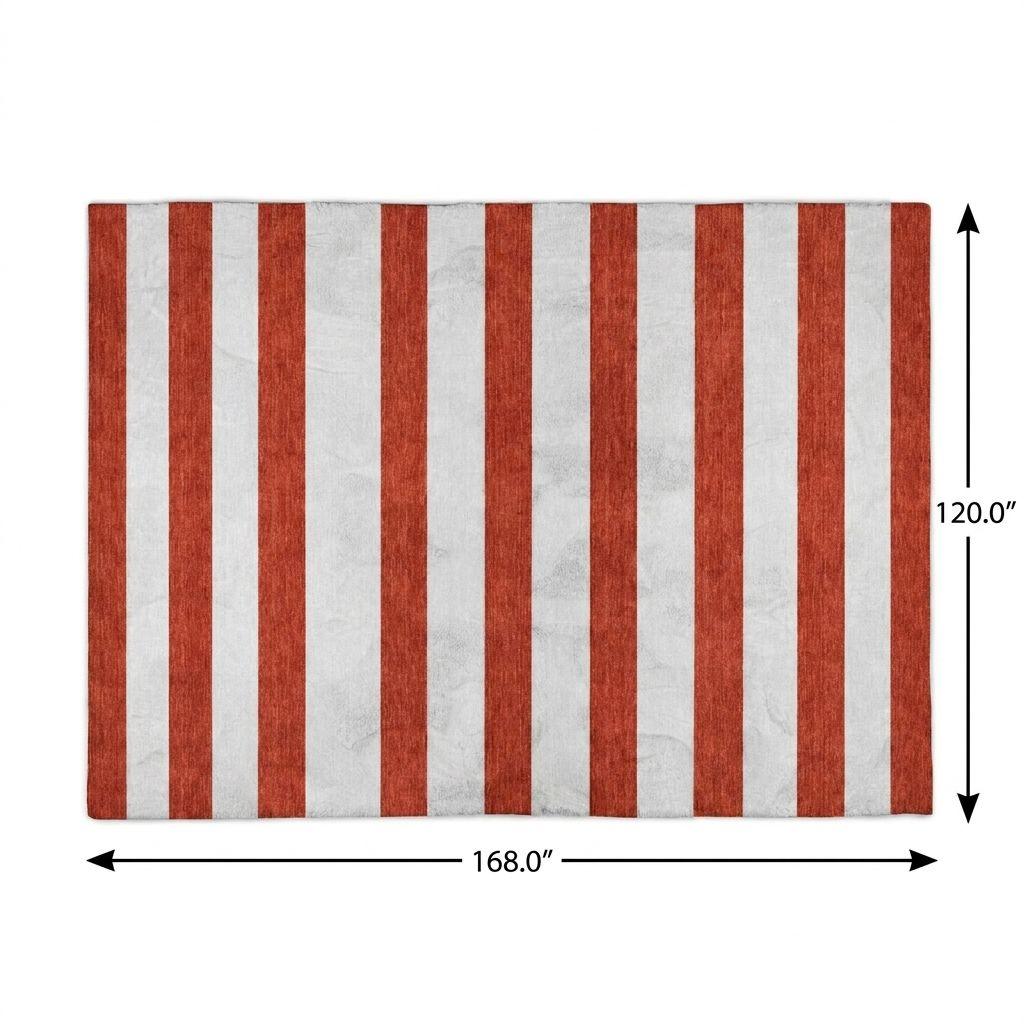10' X 14' Red And Ivory Striped Shag Washable Area Rug With UV Protection - HomeRoots - Flyclothing LLC