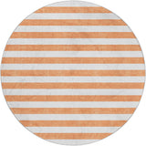 8' Salmon And Ivory Striped Shag Washable Round Rug With UV Protection - HomeRoots - Flyclothing LLC