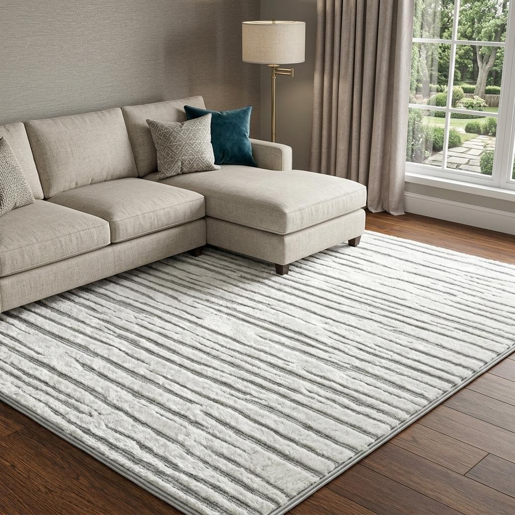 10' X 14' Salmon And Ivory Striped Shag Washable Area Rug With UV Protection - HomeRoots - Flyclothing LLC