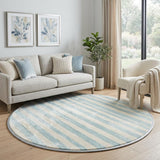 8' Sky Blue And Ivory Striped Shag Washable Round Rug With UV Protection - HomeRoots - Flyclothing LLC