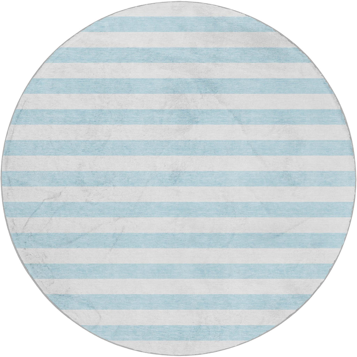 8' Sky Blue And Ivory Striped Shag Washable Round Rug With UV Protection - HomeRoots - Flyclothing LLC