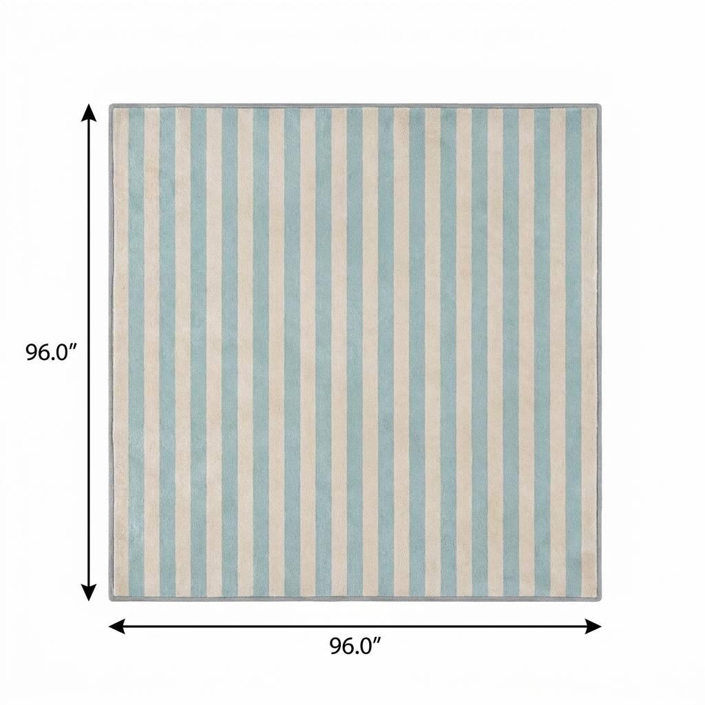 8' Sky Blue And Ivory Striped Shag Washable Round Rug With UV Protection - HomeRoots - Flyclothing LLC