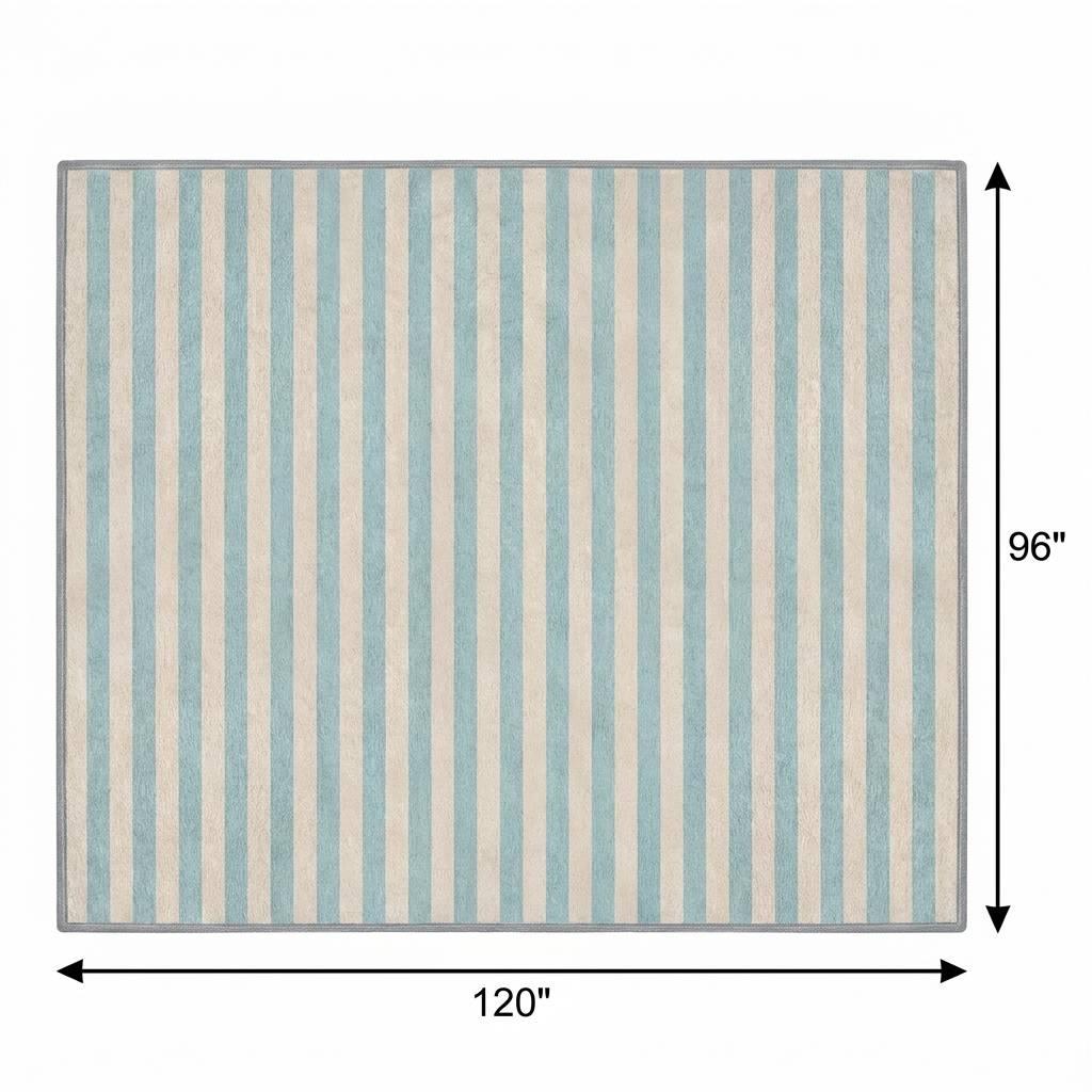8' X 10' Sky Blue And Ivory Striped Shag Washable Area Rug With UV Protection - HomeRoots - Flyclothing LLC