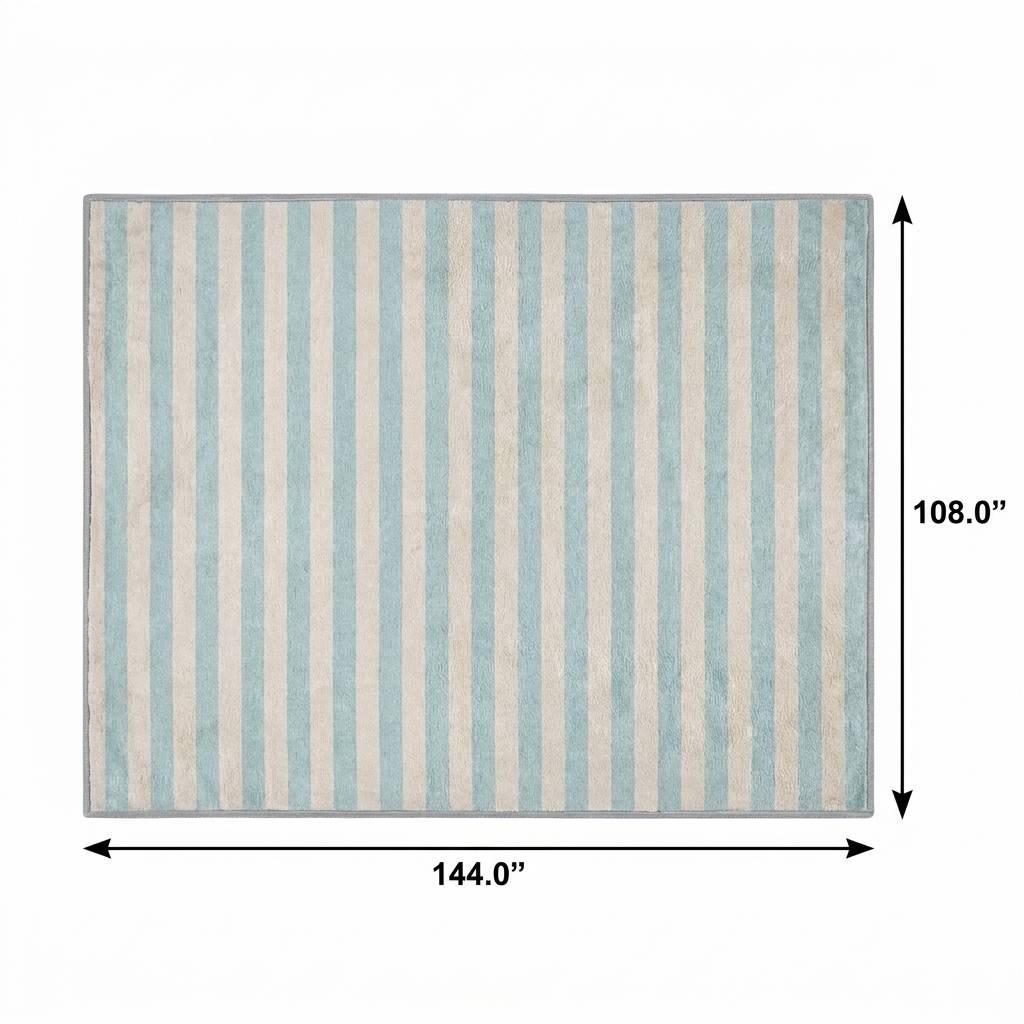 9' X 12' Sky Blue And Ivory Striped Shag Washable Area Rug With UV Protection - HomeRoots - Flyclothing LLC