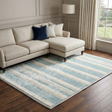 10' X 14' Sky Blue And Ivory Striped Shag Washable Area Rug With UV Protection - HomeRoots - Flyclothing LLC