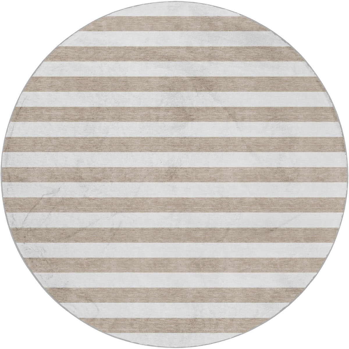 8' Taupe And Ivory Striped Shag Washable Round Rug With UV Protection - HomeRoots - Flyclothing LLC