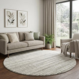 8' Taupe And Ivory Striped Shag Washable Round Rug With UV Protection - HomeRoots - Flyclothing LLC