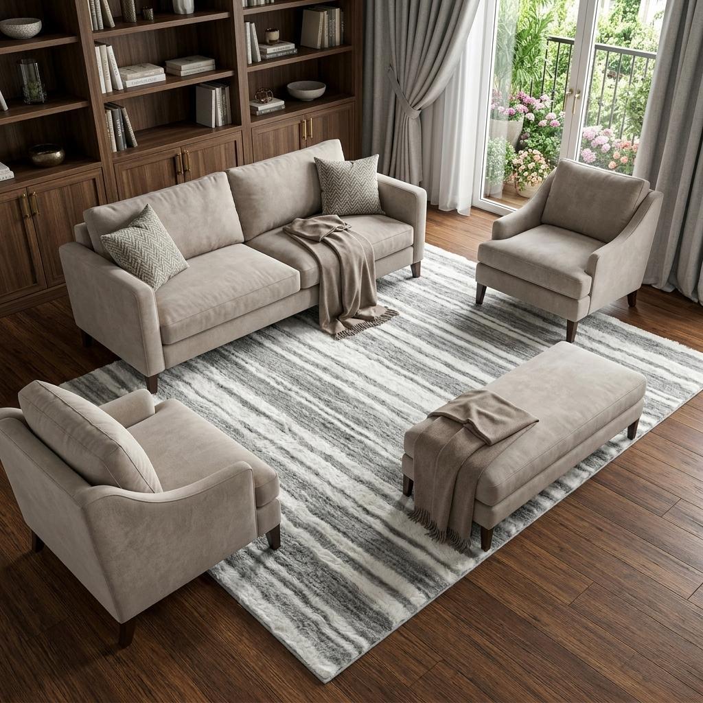 10' X 14' Taupe And Ivory Striped Shag Washable Area Rug With UV Protection - HomeRoots - Flyclothing LLC