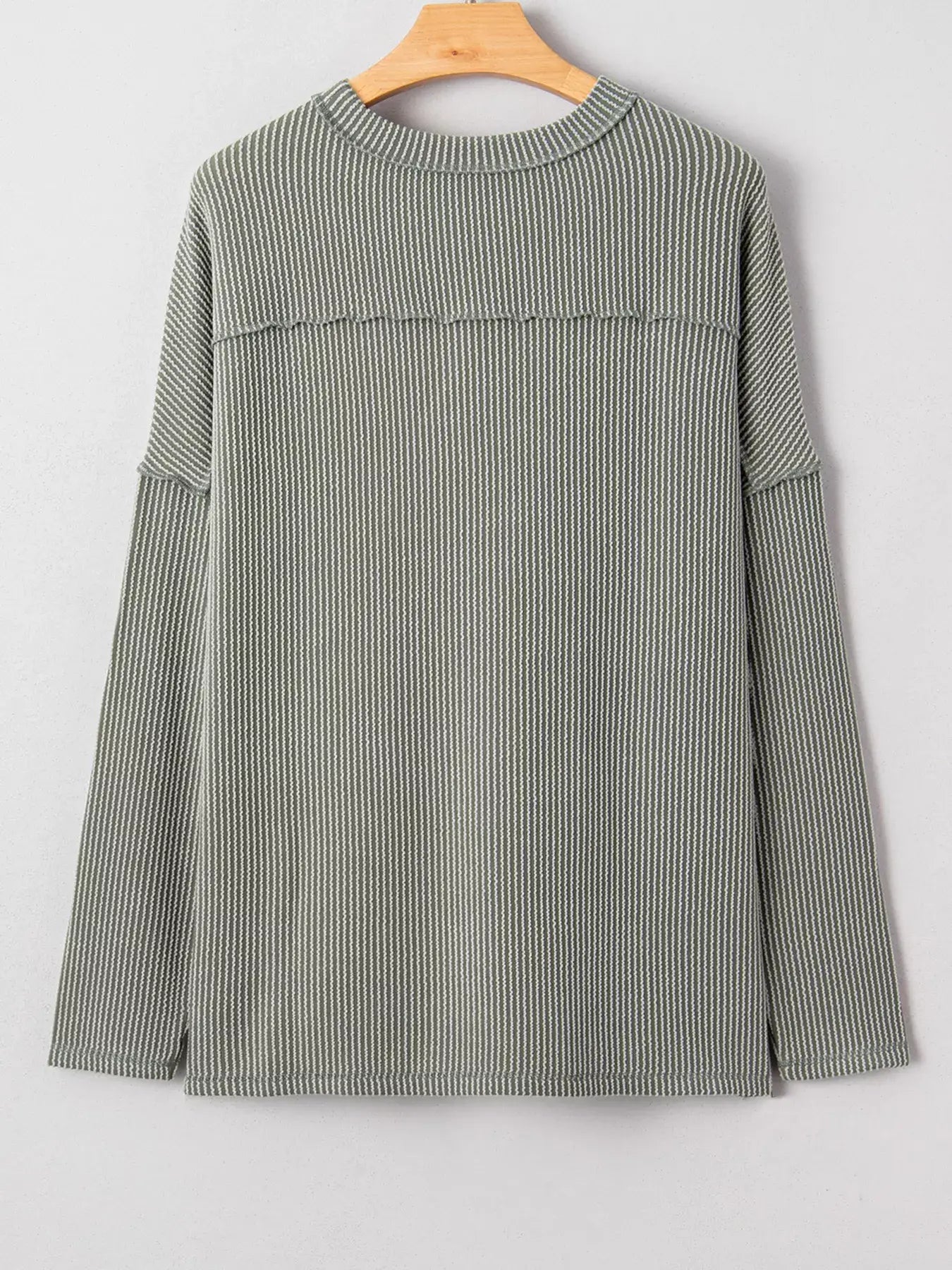 Twist Ribbed Exposed Seam Detail Long Sleeve Loose Top - Trendsi - Flyclothing LLC