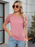 Round Neck Lace Short Sleeve T-Shirt - Trendsi - Flyclothing LLC