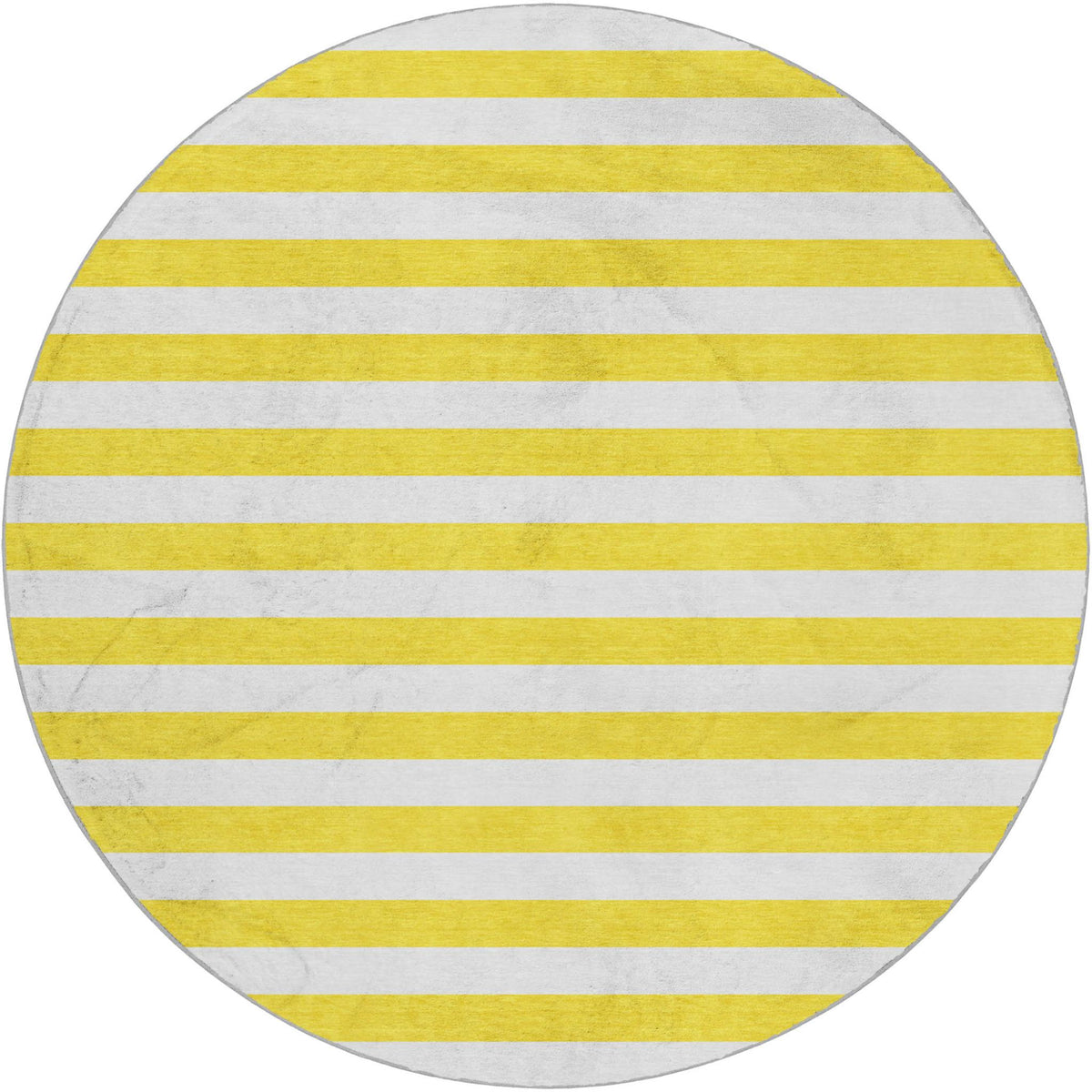 8' Yellow And Ivory Striped Shag Washable Round Rug With UV Protection - HomeRoots - Flyclothing LLC