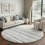 8' Yellow And Ivory Striped Shag Washable Round Rug With UV Protection - HomeRoots - Flyclothing LLC