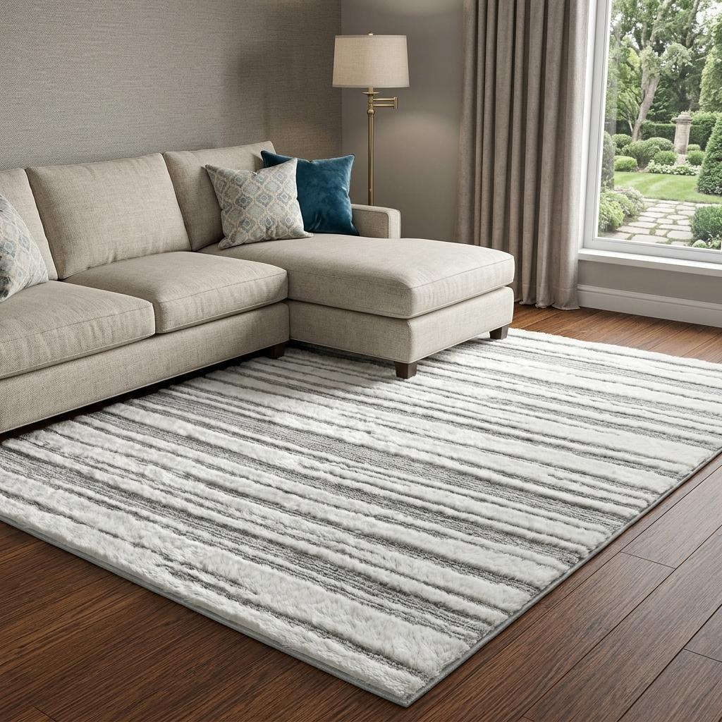9' X 12' Yellow And Ivory Striped Shag Washable Area Rug With UV Protection - HomeRoots - Flyclothing LLC