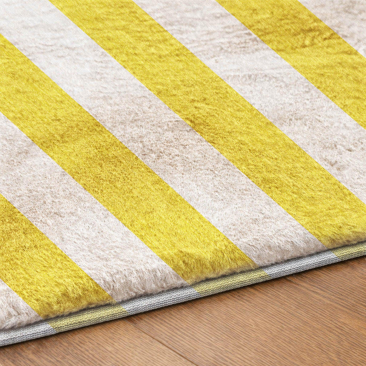 9' X 12' Yellow And Ivory Striped Shag Washable Area Rug With UV Protection - HomeRoots - Flyclothing LLC