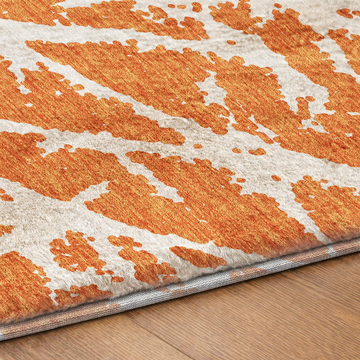 10' X 14' Orange And Ivory Geometric Shag Washable Area Rug With UV Protection - HomeRoots - Flyclothing LLC