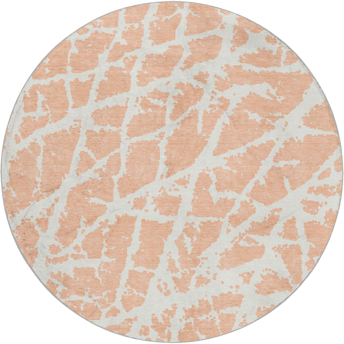 8' Peach And Ivory Geometric Shag Washable Round Rug With UV Protection - HomeRoots - Flyclothing LLC
