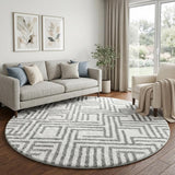 8' Peach And Ivory Geometric Shag Washable Round Rug With UV Protection - HomeRoots - Flyclothing LLC
