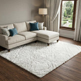 8' X 10' Peach And Ivory Geometric Shag Washable Area Rug With UV Protection - HomeRoots - Flyclothing LLC