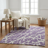 5' X 8' Purple And Ivory Geometric Shag Washable Area Rug With UV Protection - HomeRoots - Flyclothing LLC