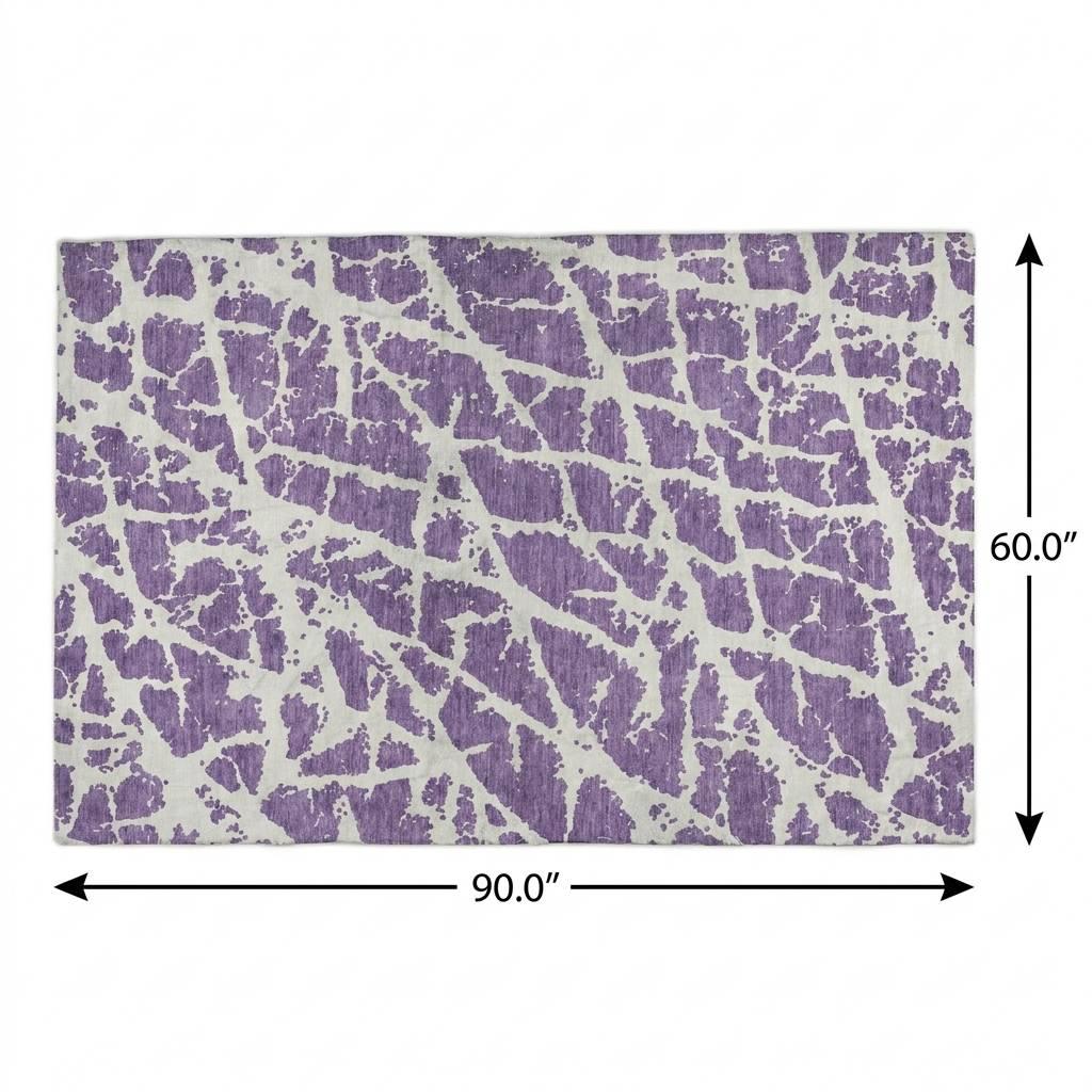 5' X 8' Purple And Ivory Geometric Shag Washable Area Rug With UV Protection - HomeRoots - Flyclothing LLC