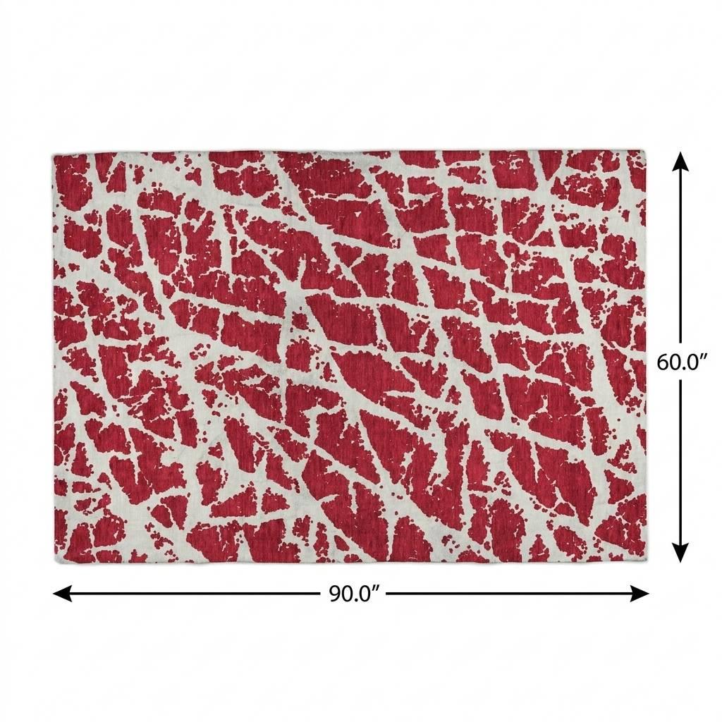5' X 8' Red And Ivory Geometric Shag Washable Area Rug With UV Protection - HomeRoots - Flyclothing LLC