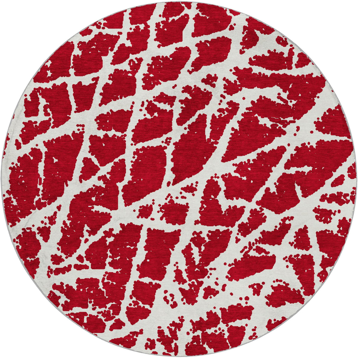 8' Red And Ivory Geometric Shag Washable Round Rug With UV Protection - HomeRoots - Flyclothing LLC