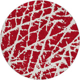 8' Red And Ivory Geometric Shag Washable Round Rug With UV Protection - HomeRoots - Flyclothing LLC
