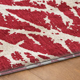 8' Red And Ivory Geometric Shag Washable Round Rug With UV Protection - HomeRoots - Flyclothing LLC