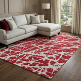8' X 10' Red And Ivory Geometric Shag Washable Area Rug With UV Protection - HomeRoots - Flyclothing LLC