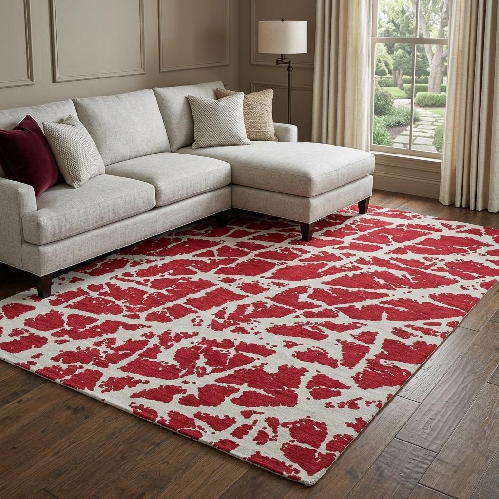 8' X 10' Red And Ivory Geometric Shag Washable Area Rug With UV Protection - HomeRoots - Flyclothing LLC