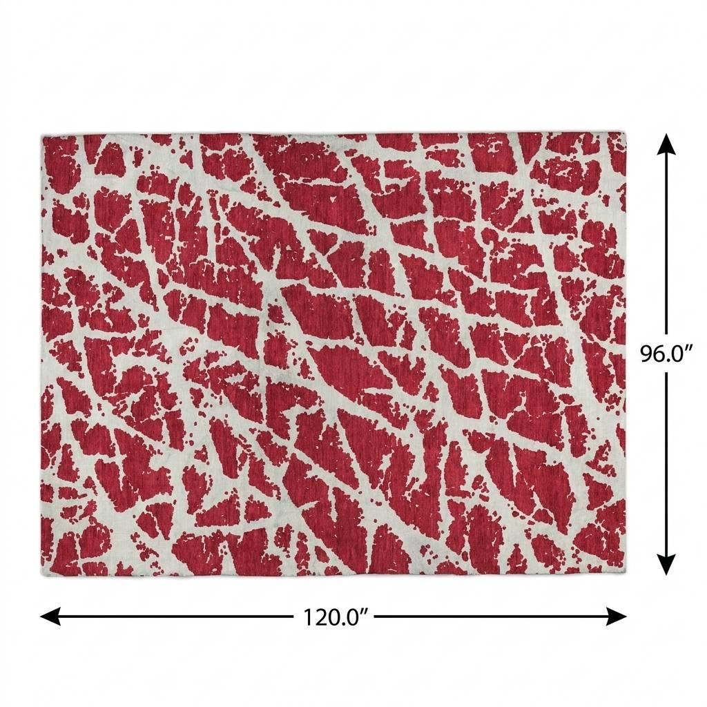 8' X 10' Red And Ivory Geometric Shag Washable Area Rug With UV Protection - HomeRoots - Flyclothing LLC