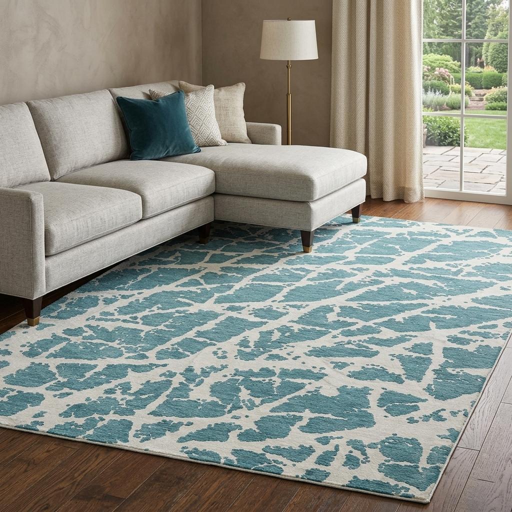 9' X 12' Teal And Ivory Geometric Shag Washable Area Rug With UV Protection - HomeRoots - Flyclothing LLC