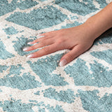 9' X 12' Teal And Ivory Geometric Shag Washable Area Rug With UV Protection - HomeRoots - Flyclothing LLC