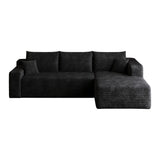 Black Corduroy Modular L Shaped Sofa and Chaise Sectional - HomeRoots - Flyclothing LLC