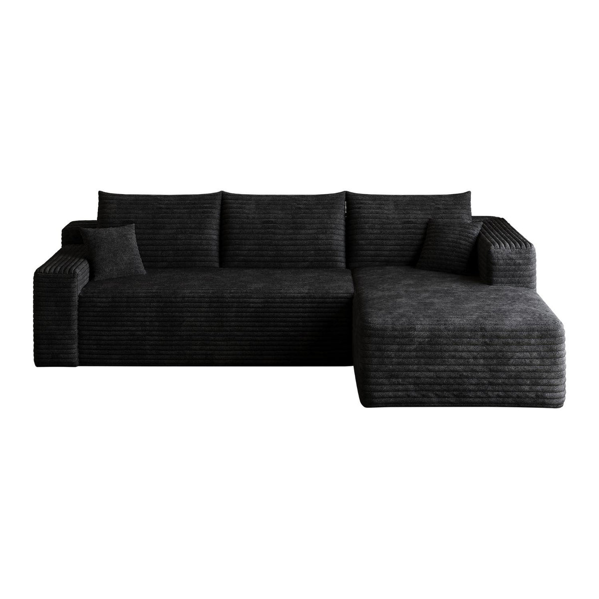 Black Corduroy Modular L Shaped Sofa and Chaise Sectional - HomeRoots - Flyclothing LLC
