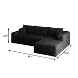 Black Corduroy Modular L Shaped Sofa and Chaise Sectional - HomeRoots - Flyclothing LLC