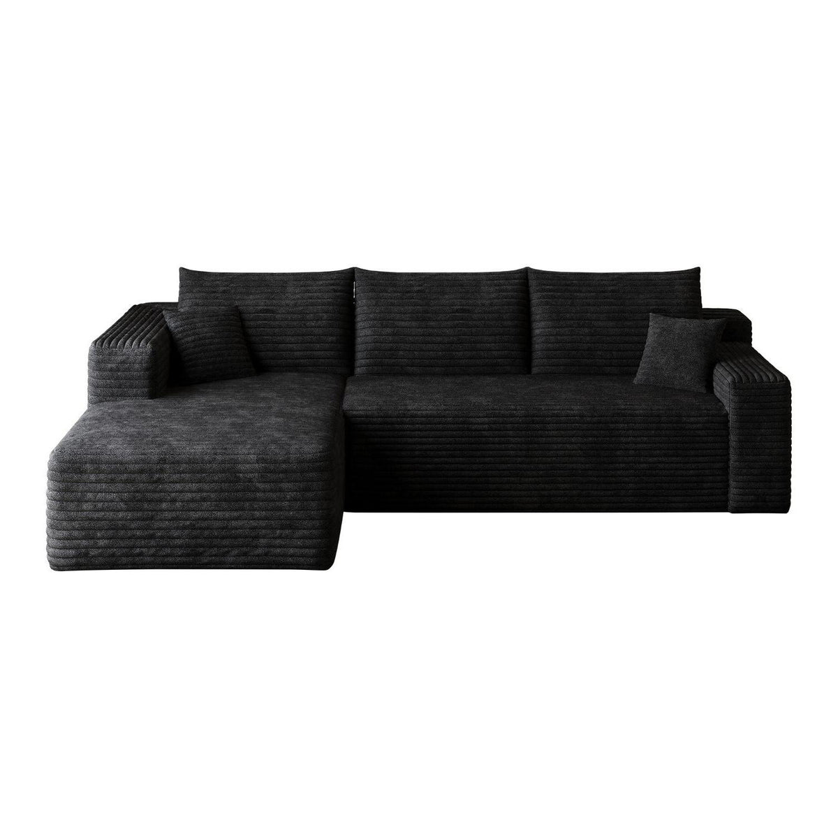 Black Corduroy Modular L Shaped Sofa and Chaise Sectional - HomeRoots - Flyclothing LLC