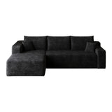 Black Corduroy Modular L Shaped Sofa and Chaise Sectional - HomeRoots - Flyclothing LLC