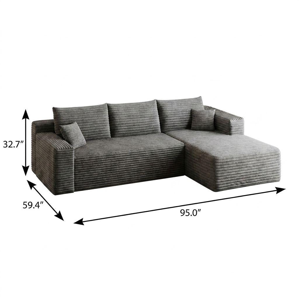 Gray Corduroy Modular L Shaped Sofa and Chaise Sectional - HomeRoots - Flyclothing LLC