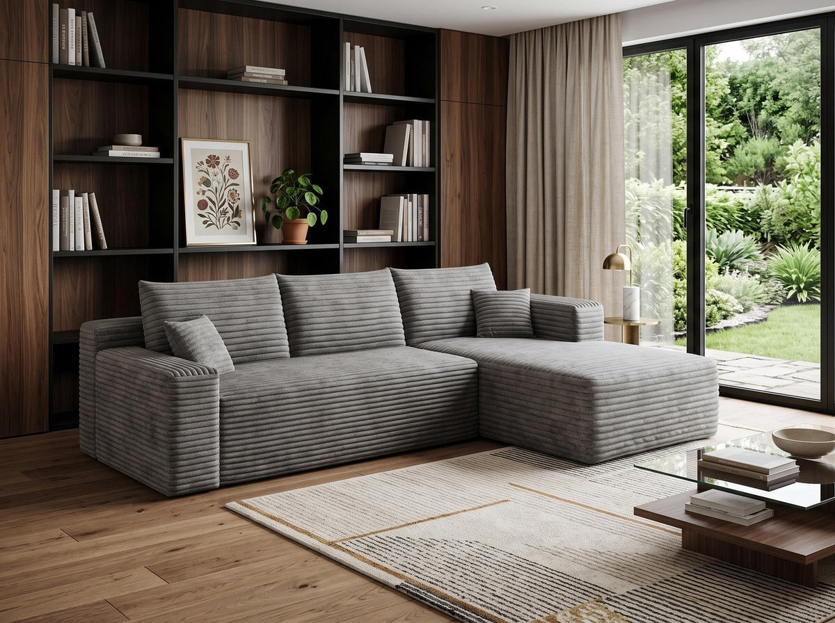 Gray Corduroy Modular L Shaped Sofa and Chaise Sectional - HomeRoots - Flyclothing LLC