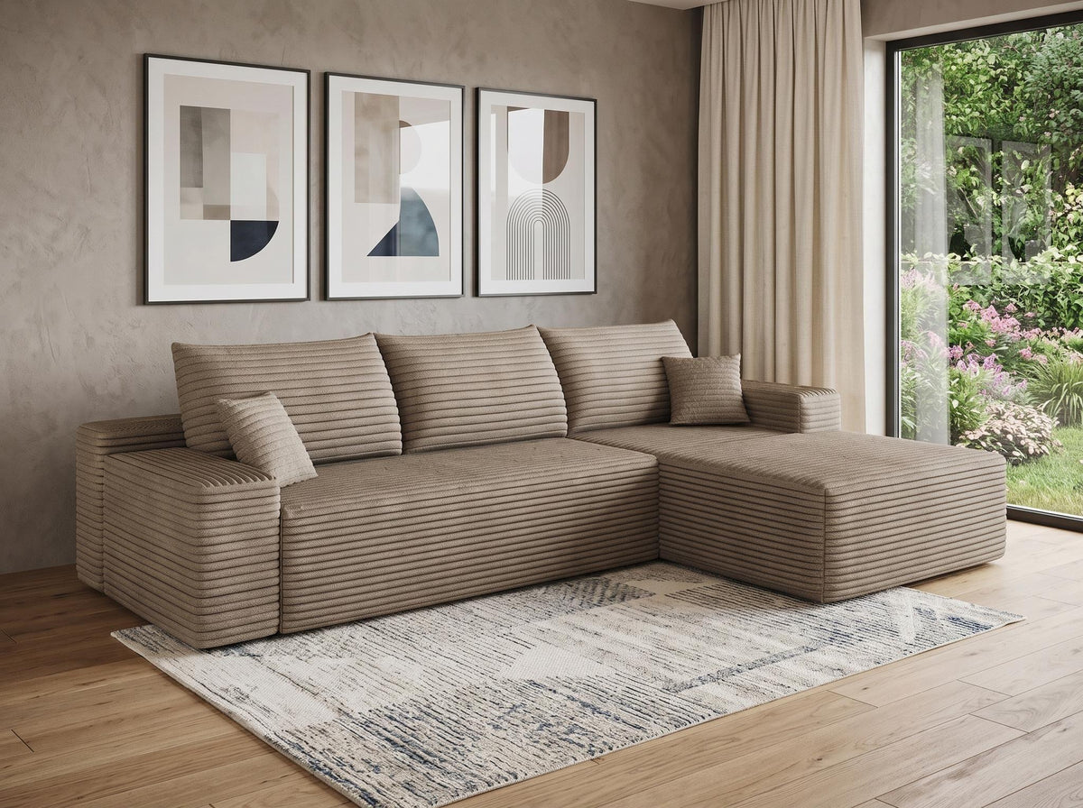 Camel Corduroy Modular L Shaped Sofa and Chaise Sectional - HomeRoots - Flyclothing LLC