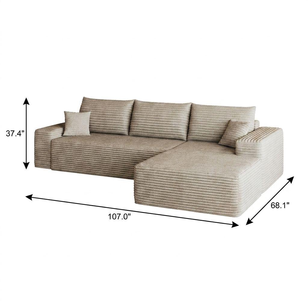 Camel Corduroy Modular L Shaped Sofa and Chaise Sectional - HomeRoots - Flyclothing LLC