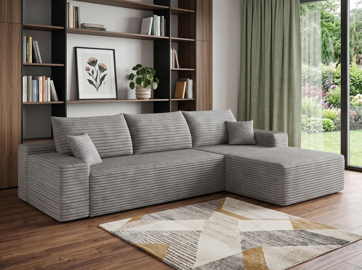 Gray Corduroy Modular L Shaped Sofa and Chaise Sectional - HomeRoots - Flyclothing LLC