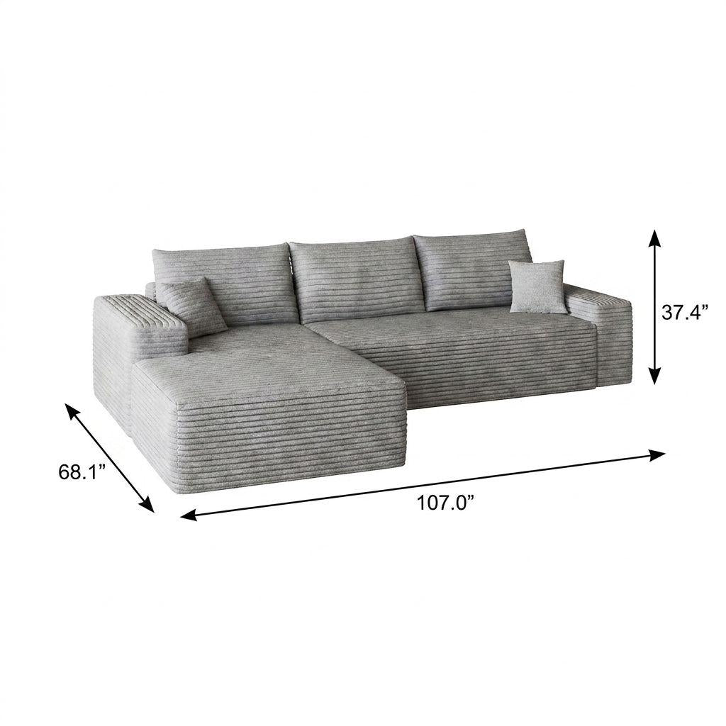 Gray Corduroy Modular L Shaped Sofa and Chaise Sectional - HomeRoots - Flyclothing LLC