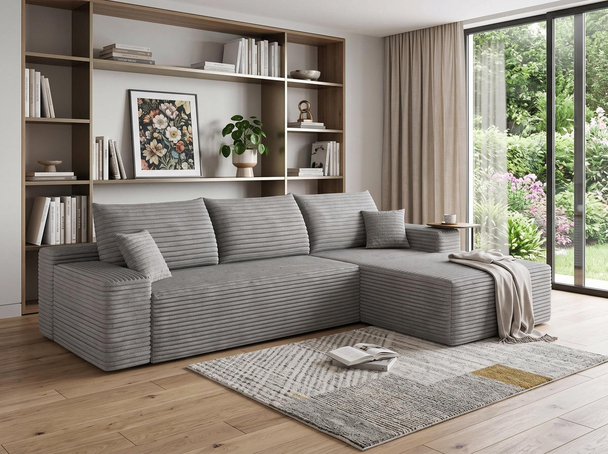 Gray Corduroy Modular L Shaped Sofa and Chaise Sectional - HomeRoots - Flyclothing LLC